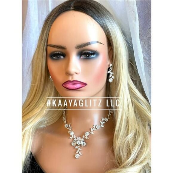 Bride Bridal Wedding Jewelry Set Silver Crystal Rhinestone Necklace Earrings Set - Picture 2 of 3